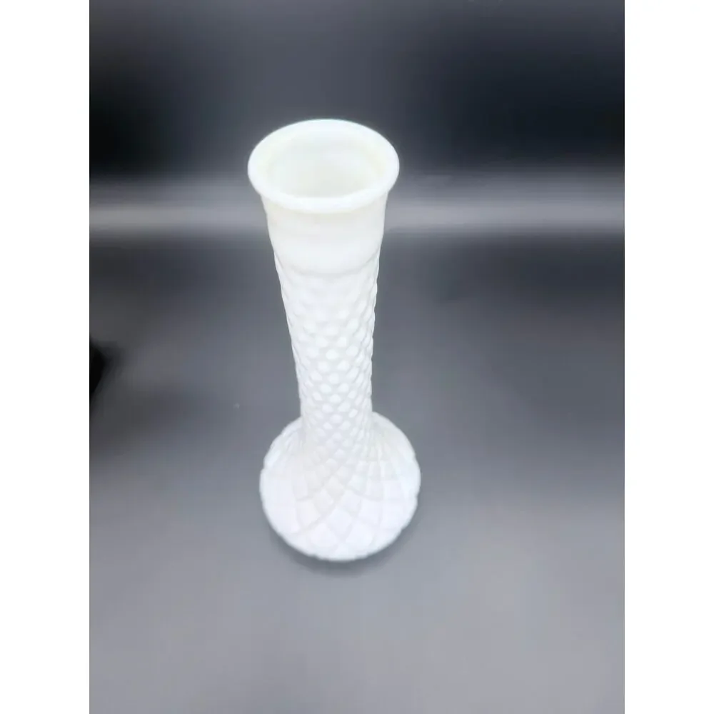 Vintage Randall No 5 Milk Glass Bud Vase Diamond Quilt 9 Inch White MCM